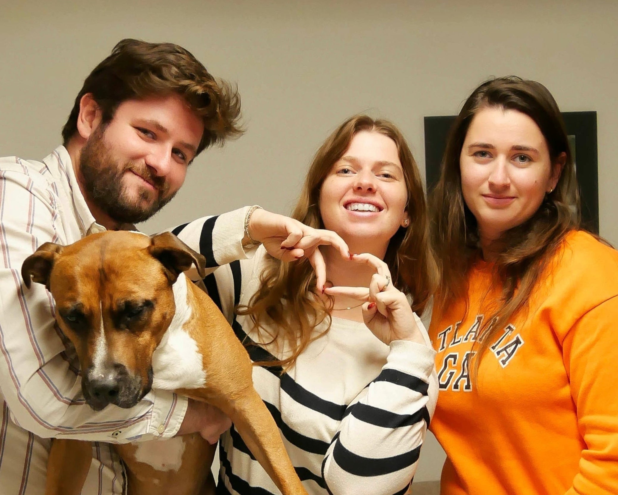 Alice, Celia and Benjamin, the founders, with their dog Apache